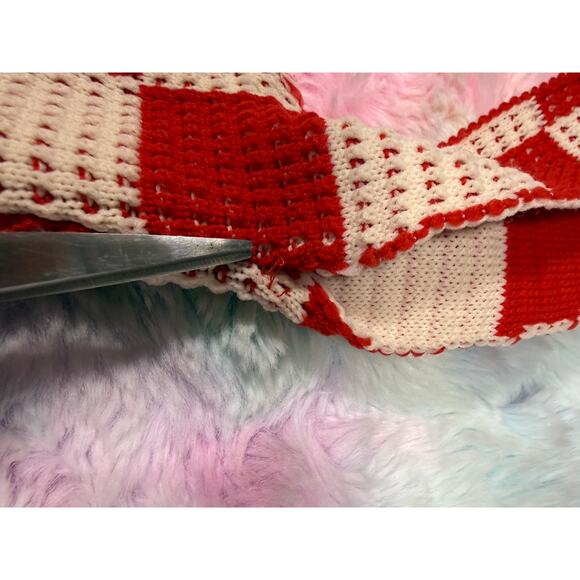 Handmade Crochet Checkerboard Tote Bag Red White Picnic Style - Picture 10 of 15